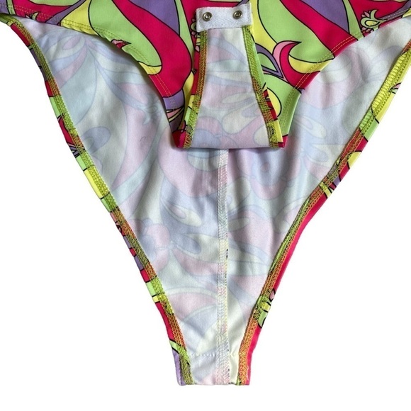 NWT AKIRA Happy Daze Cross Over Cutout Halter Bodysuit Retro 70s Hippie Print L - Picture 10 of 15